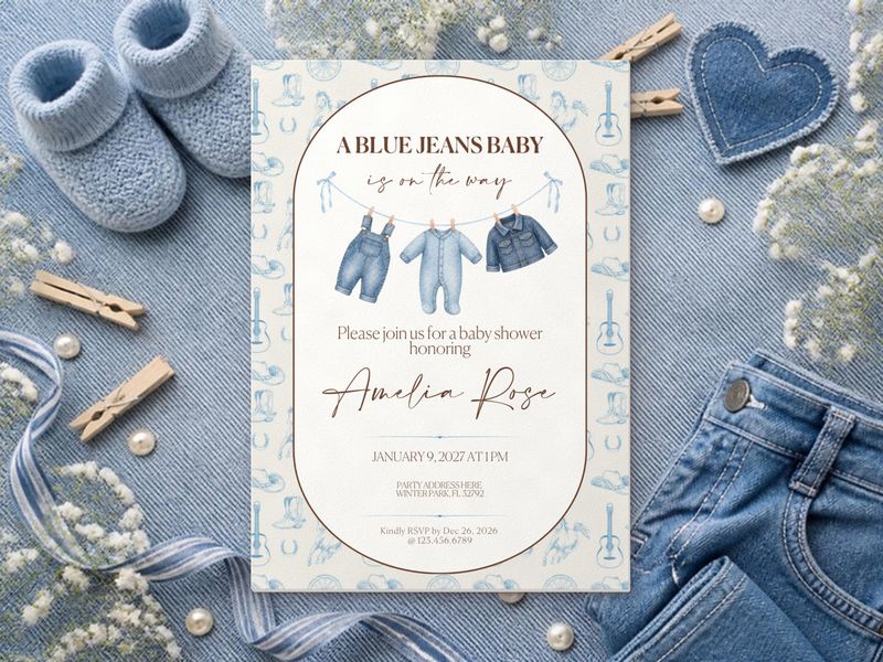 Blue Jean Baby baby shower invitation