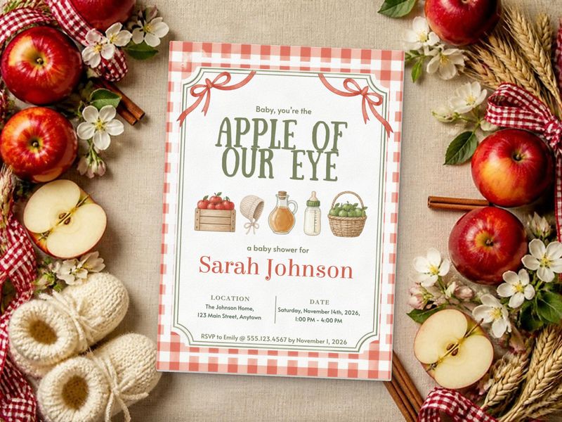 Apple of Our Eye fall baby shower invitation