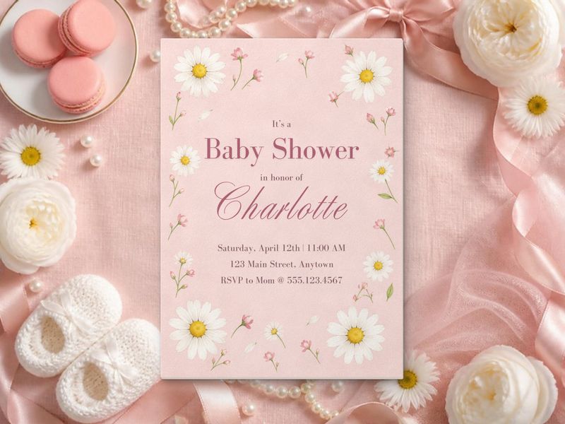 Pink Daisies baby shower invitation