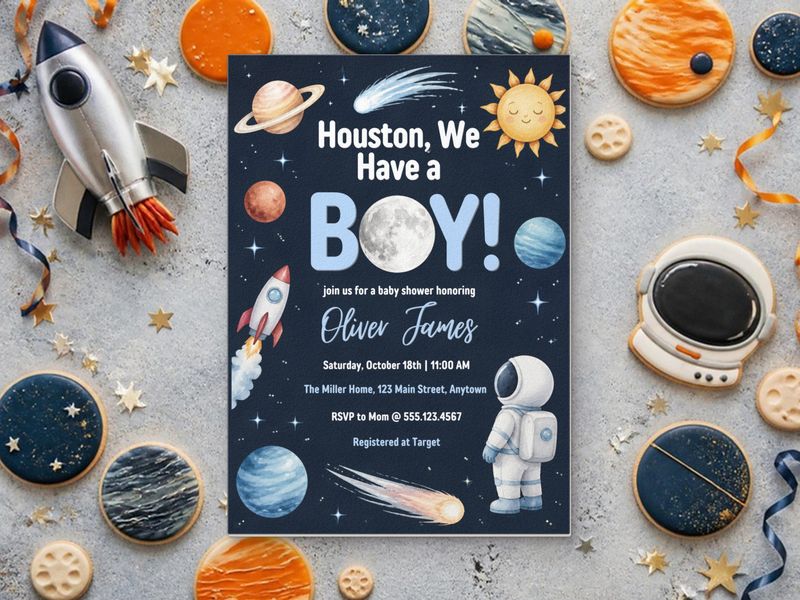 Houston, We Have a Boy baby shower invitation