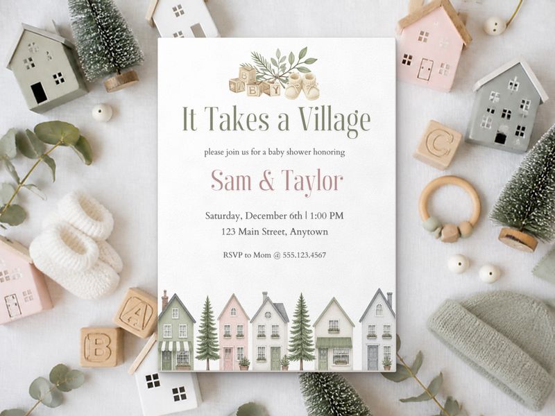 It Takes a Village baby shower invitation