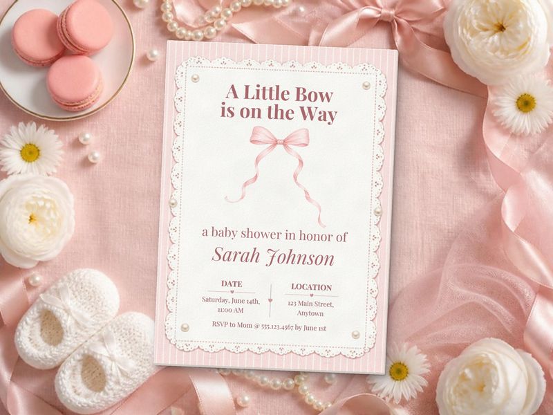 A Little Bow Is on the Way baby shower invitation