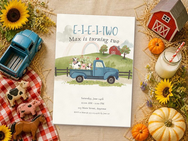 E-I-E-I-TWO farm 2nd birthday invitation