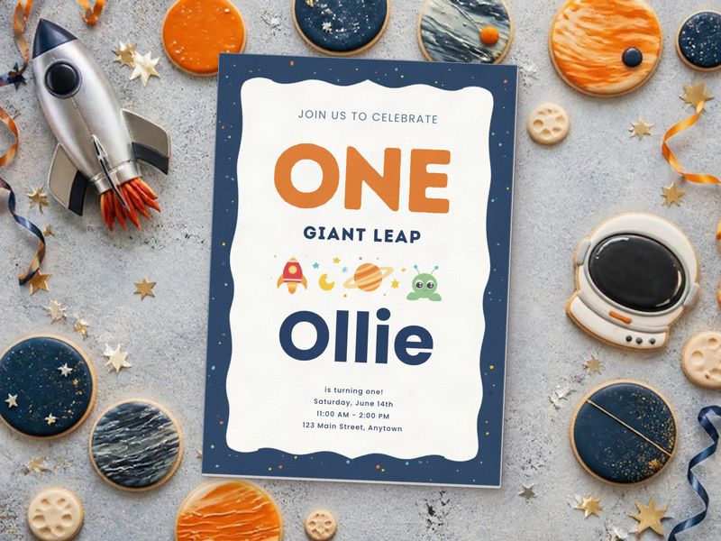 ONE Giant Leap space 1st birthday invitation